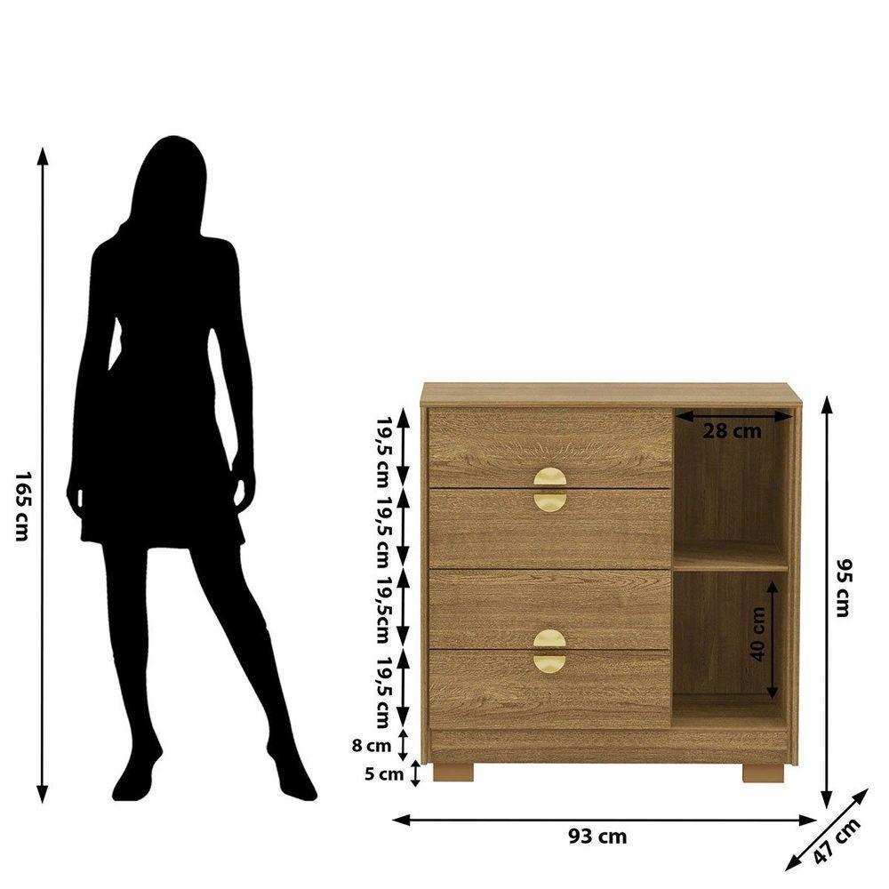 Guarda-roupa 6 Portas 100% Mdf E Cômoda Sapateira 4 Gavetas Spain Nature - 7