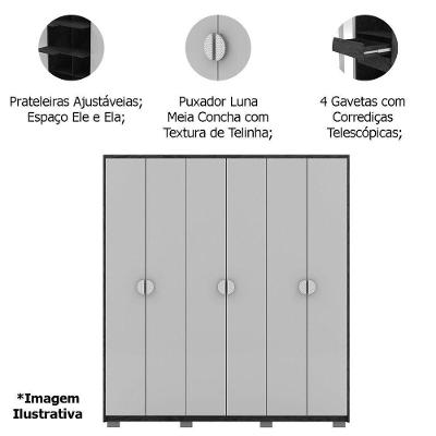 Guarda Roupa Casal Bolonha e Cômoda Sapateira Clarabella 7 Portas 8 Gavetas MDF e MDP Spain Nature