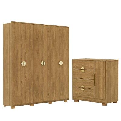 Guarda-roupa 6 Portas 100% Mdf E Cômoda Sapateira 4 Gavetas Spain Nature