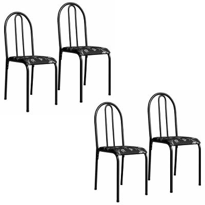 Kit 4 Cadeiras 544 Sala Jantar Cozinha Pés Aço Tubular Floral Preto