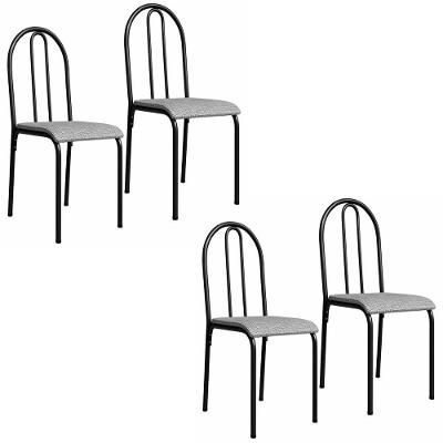 Kit 4 Cadeiras 544 Sala Jantar Cozinha Pés Aço Tubular Cinza Preto