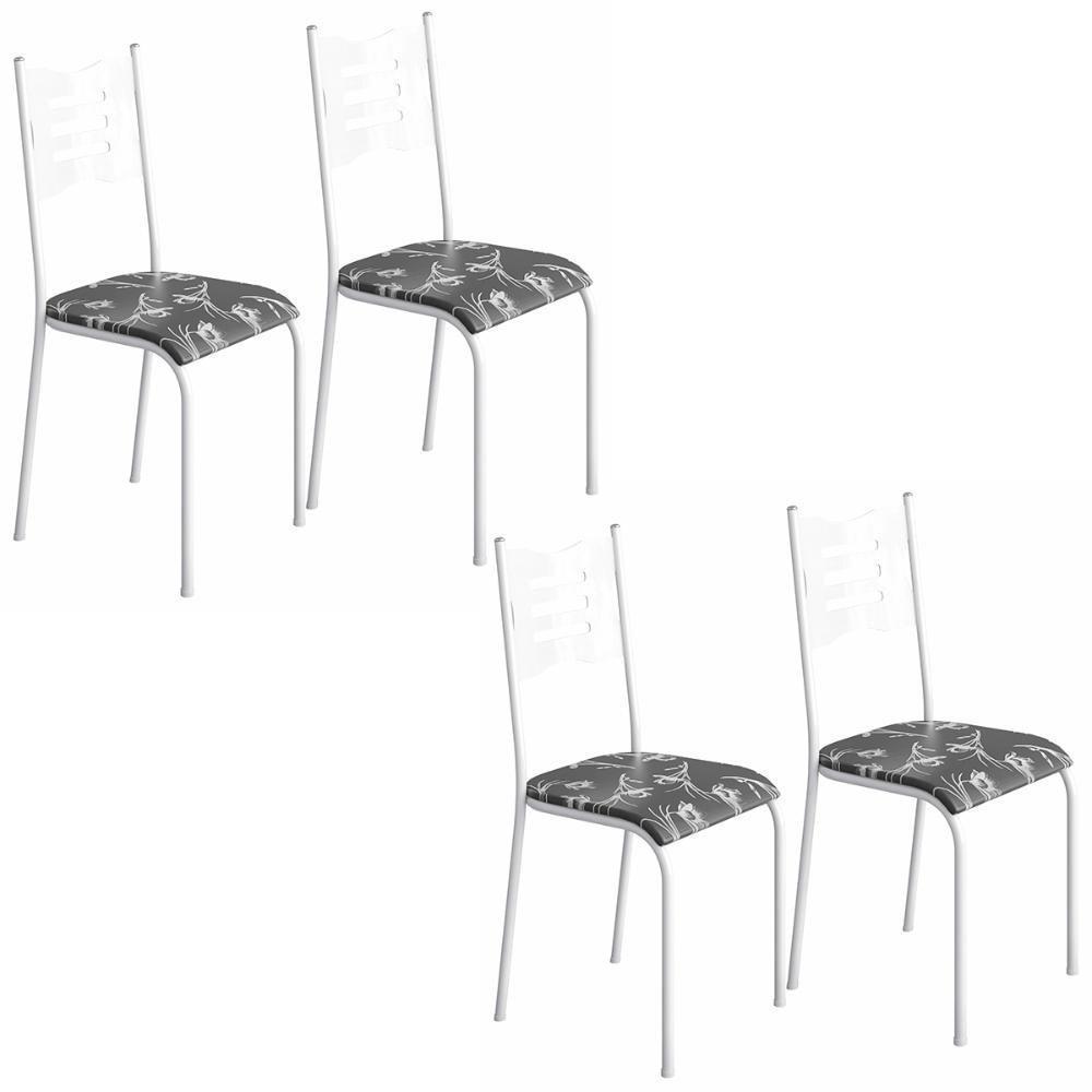 Kit 4 Cadeiras 542 Sala Jantar Cozinha Pés Aço Tubular Floral Branco - 1
