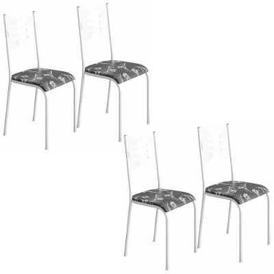 Kit 4 Cadeiras 542 Sala Jantar Cozinha Pés Aço Tubular Floral Branco