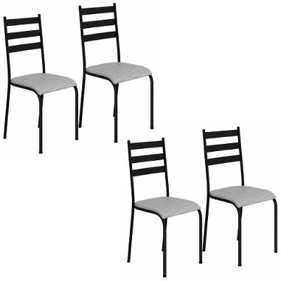 Kit 4 Cadeiras 541 Sala Jantar Cozinha Pés Aço Tubular Cinza Preto