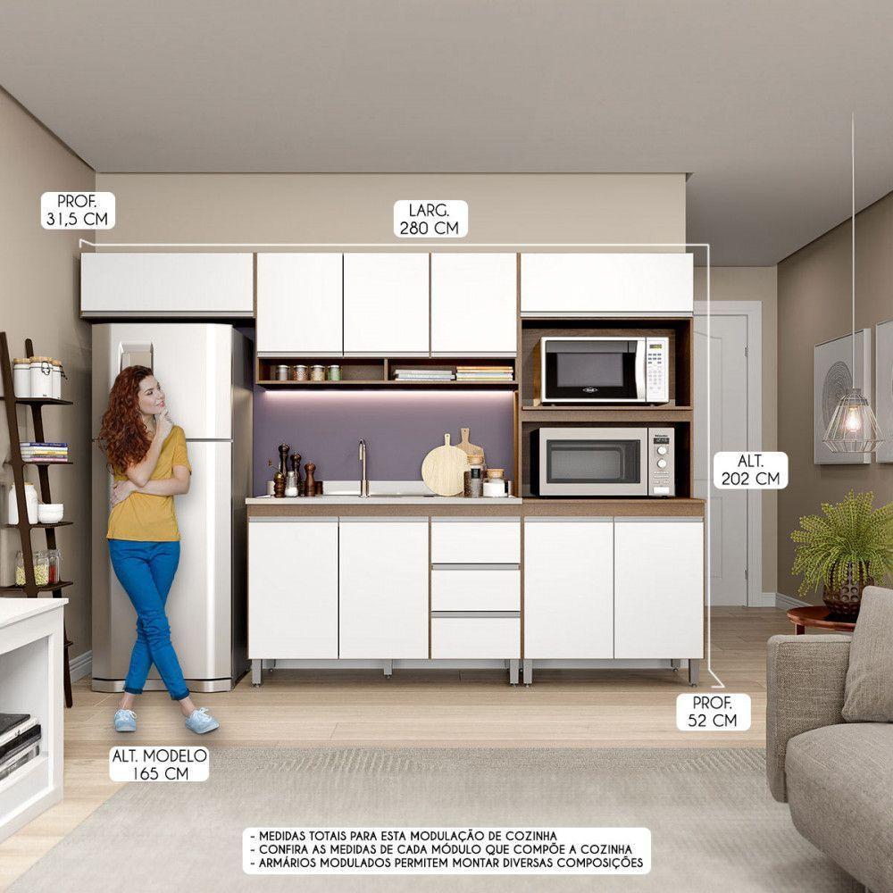 Cozinha Compacta Modulada Sabrina 280x202cm Mdp Menu Móveis Branco - 2