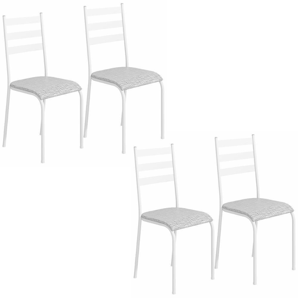 Kit 4 Cadeiras 541 Sala Jantar Cozinha Pés Aço Tubular Cinza Branco - 1