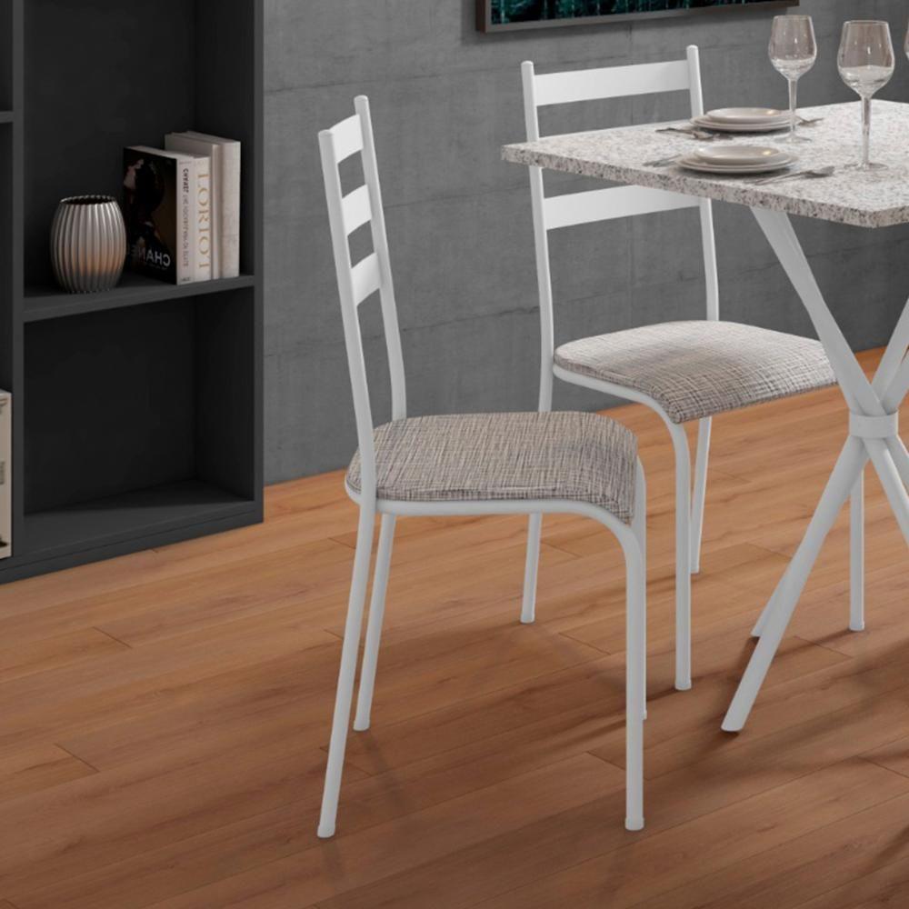 Kit 4 Cadeiras 541 Sala Jantar Cozinha Pés Aço Tubular Cinza Branco - 2