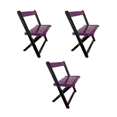 Kit 3 Cadeiras De Madeira Dobrável Roxo