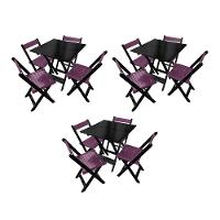 Kit 3 Mesas De Madeira Dobrável Preto 70x70 Com 4 Cadeiras Dobráveis Roxo - 1