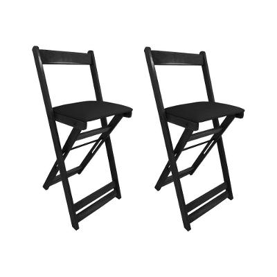 Kit 2 Cadeiras Bistro Dobrável De Madeira Estofada Preta - Preto