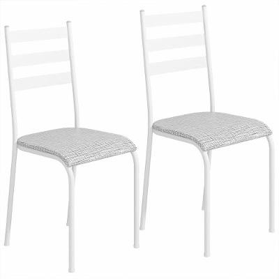 Kit 2 Cadeiras 541 Sala Jantar Cozinha Pés Aço Tubular Cinza Branco