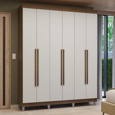 Guarda Roupa Casal Venus 6 Portas Batentes 4 Gavetas Rustic-Branco-Rustic Madesa