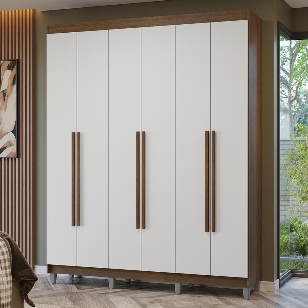 Guarda-roupa Casal Com Pés 6 Portas Batentes Rustic-branco-rustic Netuno Madesa - 1