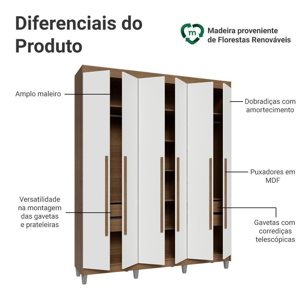 Guarda-roupa Casal Com Pés 6 Portas Batentes Rustic-branco-rustic Netuno Madesa - 4