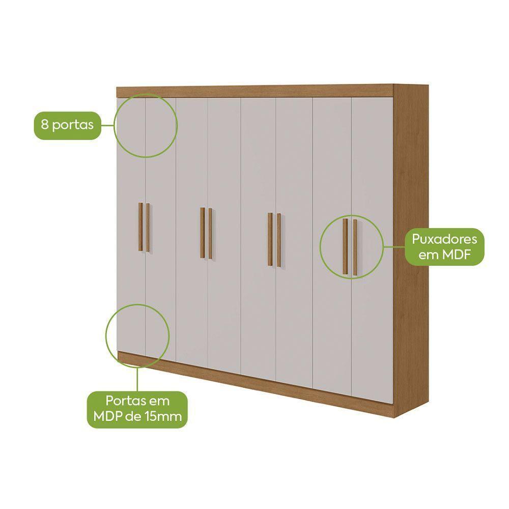 Guarda-roupa New Andara 8 Pts 4 Gvts Com Espelho E Pés Lopas Amêndoa Clean Com Off White - 3