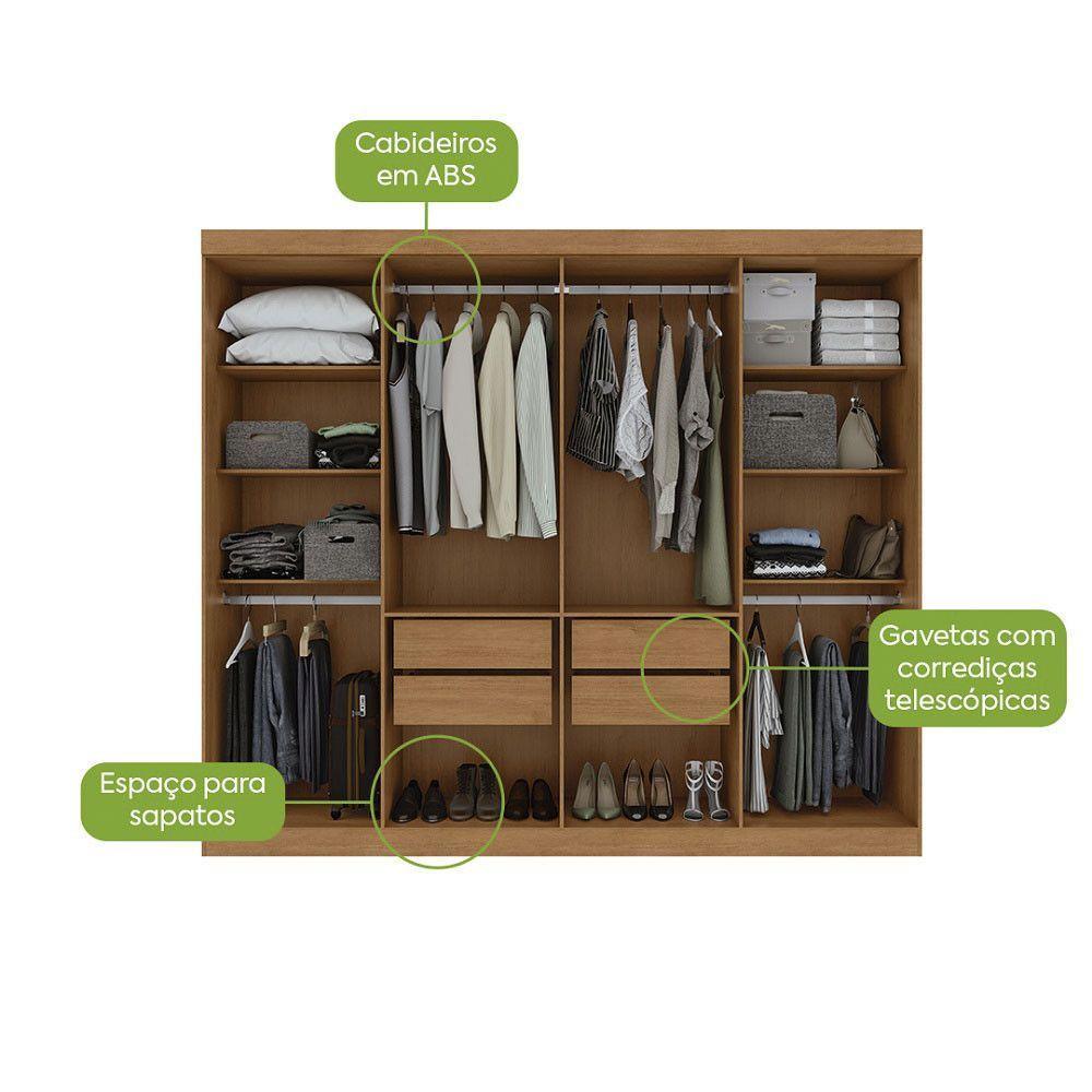 Guarda-roupa New Andara 8 Pts 4 Gvts Com Espelho E Pés Lopas Amêndoa Clean Com Off White - 4