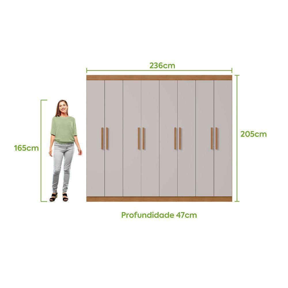 Guarda-roupa New Andara 8 Pts 4 Gvts Com Espelho E Pés Lopas Amêndoa Clean Com Off White - 8