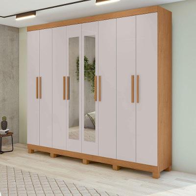 Guarda-roupa New Andara 8 Pts 4 Gvts Com Espelho E Pés Lopas Amêndoa Clean Com Off White