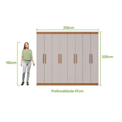 Guarda Roupa Casal New Andara 8 Portas 4 Gavetas Amêndoa Clean Com Off White