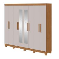 Guarda-roupa New Andara 8 Pts 4 Gvts Com Espelho E Pés Lopas Amêndoa Clean Com Off White - 2