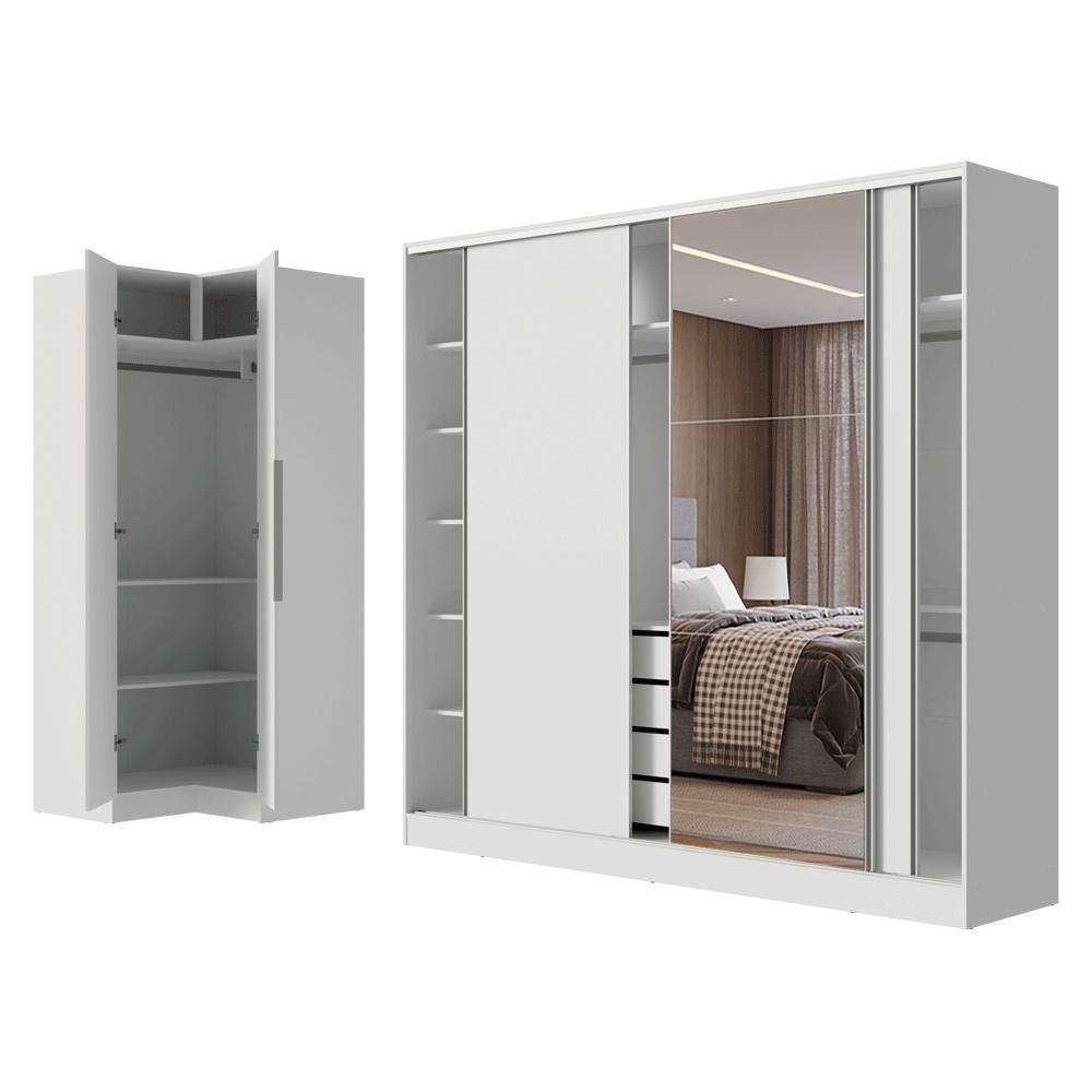 Guarda-roupa Modulado Neo + Guarda-roupa Royale 3 Portas De Correr Com Espelho Branco Madesa - 2