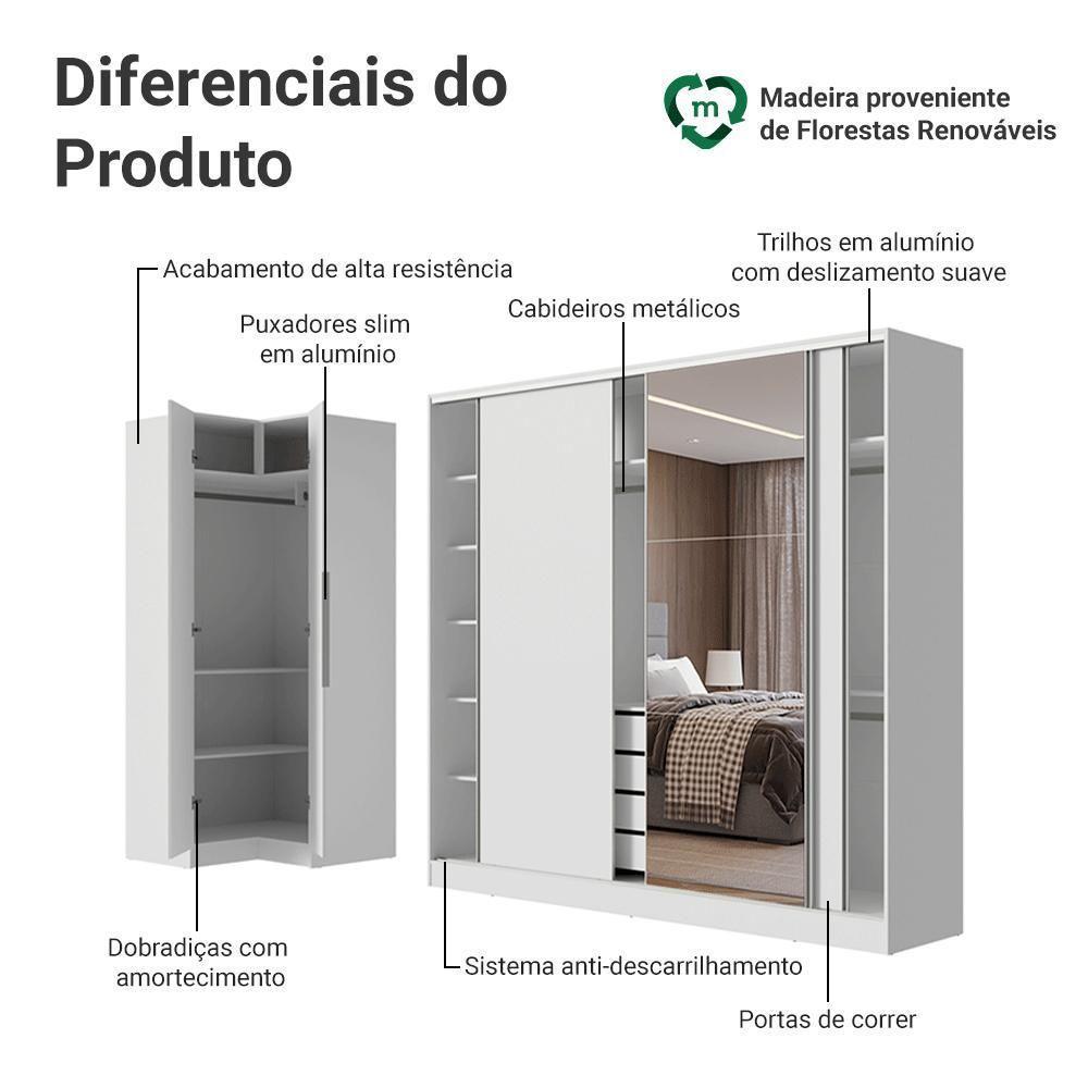 Guarda-roupa Modulado Neo + Guarda-roupa Royale 3 Portas De Correr Com Espelho Branco Madesa - 6