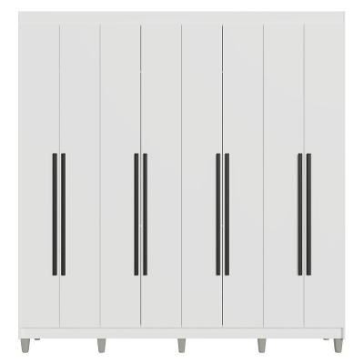 Guarda Roupa Casal Saturno 8 Portas Batentes 4 Gavetas Branco-Branco-Preto Madesa