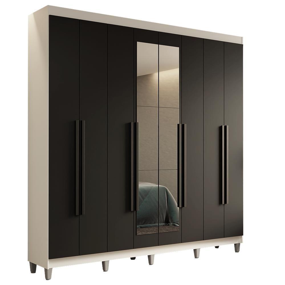 Guarda-roupa Casal Com Pés 8 Portas Batentes Com Espelho Branco-preto-branco Saturno Madesa - 2