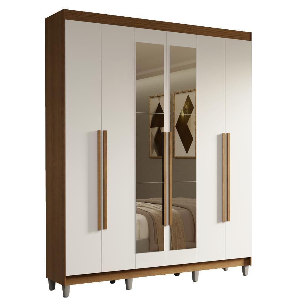 Guarda-roupa Casal Com Pés 6 Portas Batentes Com Espelho Rustic-branco-rustic Saturno Madesa - 2