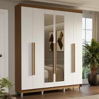 Guarda-roupa Casal Com Pés 6 Portas Batentes Com Espelho Rustic-branco-rustic Saturno Madesa - 1