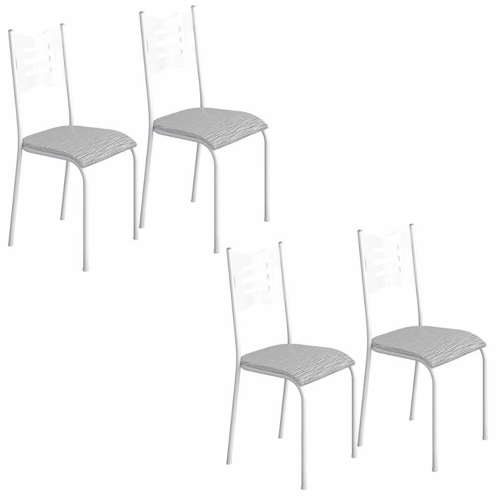 Kit 4 Cadeiras 542 Sala Jantar Cozinha Pés Aço Tubular Cinza Branco - 1