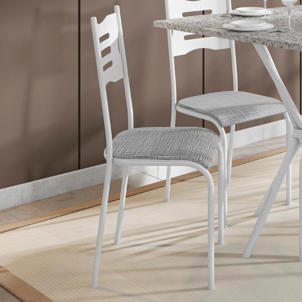Kit 4 Cadeiras 542 Sala Jantar Cozinha Pés Aço Tubular Cinza Branco - 2
