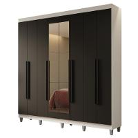 Guarda-roupa Casal Com Pés 8 Portas Batentes Com Espelho Branco-preto-preto Netuno Madesa - 2