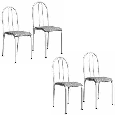 Kit 4 Cadeiras 544 Sala Jantar Cozinha Pés Aço Tubular Cinza Branco