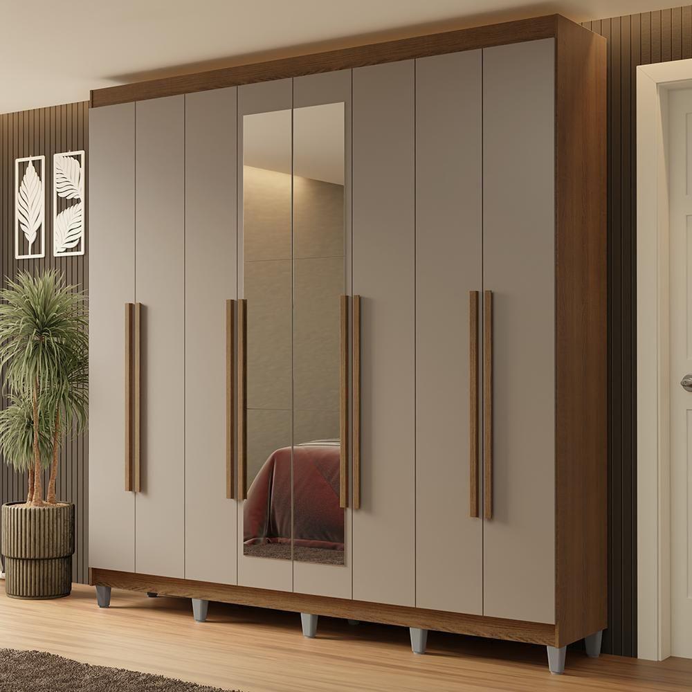 Guarda-roupa Casal Com Pés 8 Portas Batentes Com Espelho Rustic-crema-rustic Netuno Madesa - 1