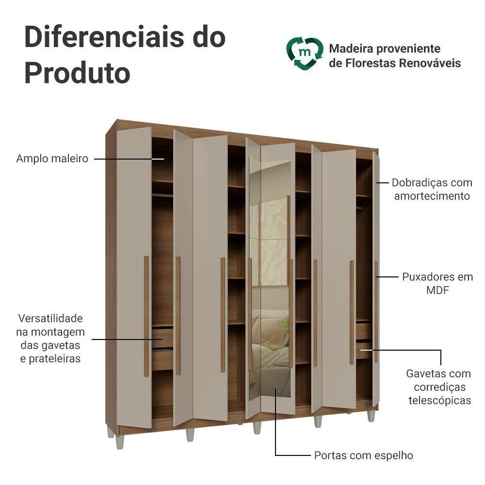 Guarda-roupa Casal Com Pés 8 Portas Batentes Com Espelho Rustic-crema-rustic Netuno Madesa - 4