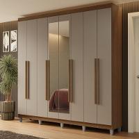 Guarda-roupa Casal Com Pés 8 Portas Batentes Com Espelho Rustic-crema-rustic Netuno Madesa - 1