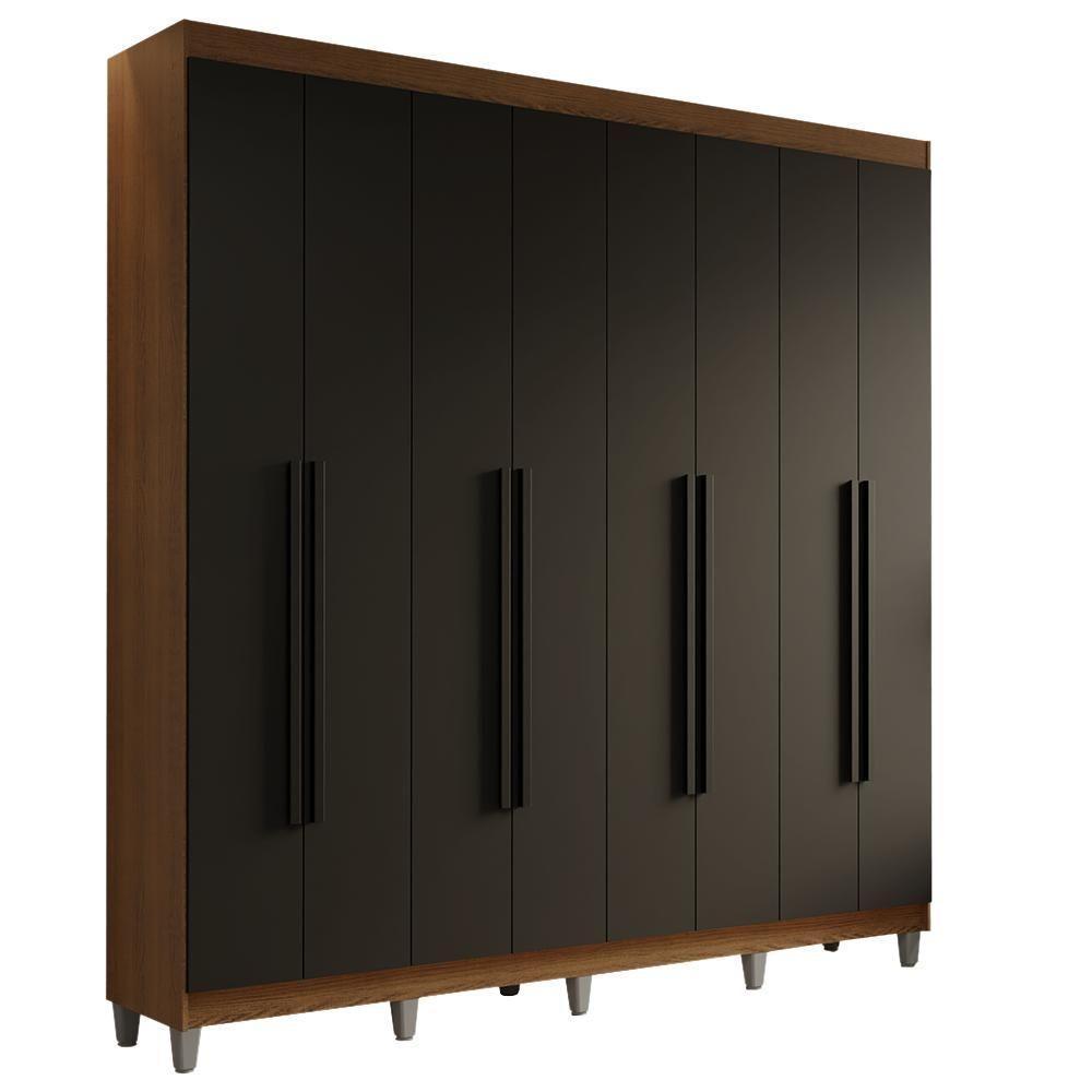 Guarda-roupa Casal Com Pés 8 Portas Batentes Rustic-preto-preto Saturno Madesa - 2