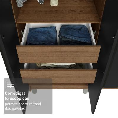Guarda Roupa Casal Saturno 8 Portas Batentes 4 Gavetas Rustic-Preto-Preto Madesa