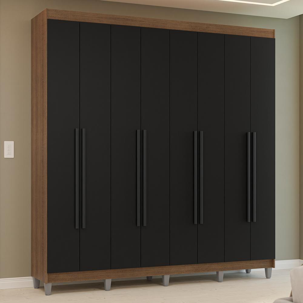 Guarda-roupa Casal Com Pés 8 Portas Batentes Rustic-preto-preto Venus Madesa - 1