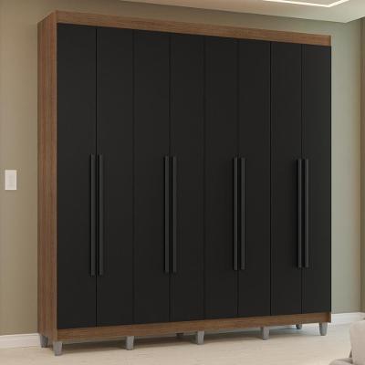 Guarda-roupa Casal Com Pés 8 Portas Batentes Rustic-preto-preto Venus Madesa
