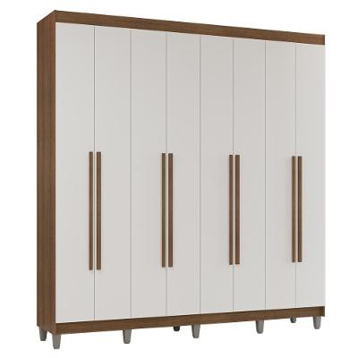 Guarda Roupa Casal Venus 8 Portas Batentes 4 Gavetas Rustic-Branco-Rustic Madesa