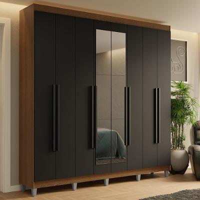 Guarda-roupa Casal Com Pés 8 Portas Batentes Com Espelho Rustic-preto-preto Saturno Madesa