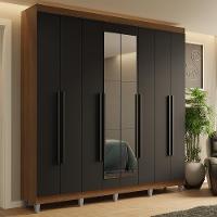 Guarda-roupa Casal Com Pés 8 Portas Batentes Com Espelho Rustic-preto-preto Saturno Madesa - 1