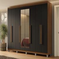 Guarda-roupa Casal Com Pés 8 Portas Batentes Com Espelho Rustic-preto-rustic Netuno Madesa - 1