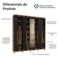 Guarda-roupa Casal Com Pés 8 Portas Batentes Com Espelho Rustic-preto-rustic Netuno Madesa