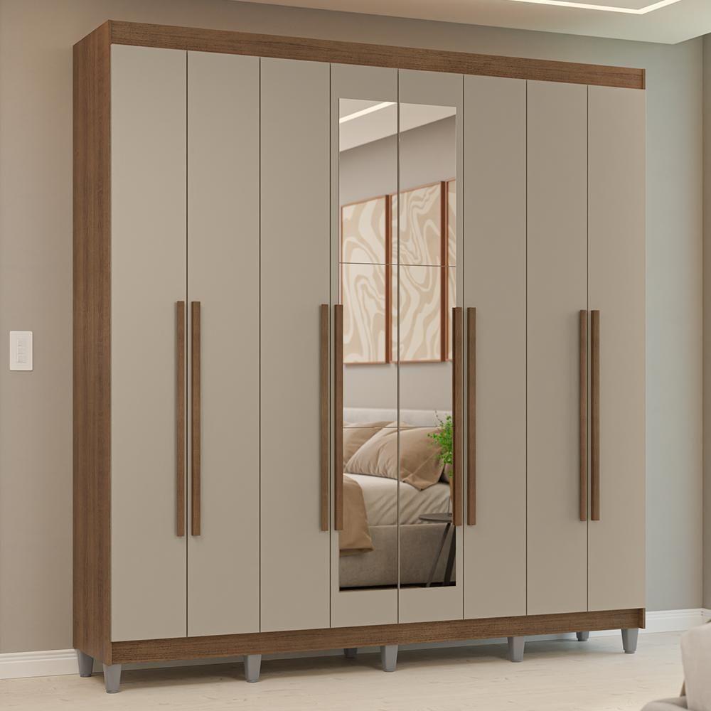 Guarda-roupa Casal Com Pés 8 Portas Batentes Com Espelho Rustic-crema-rustic Venus Madesa - 1
