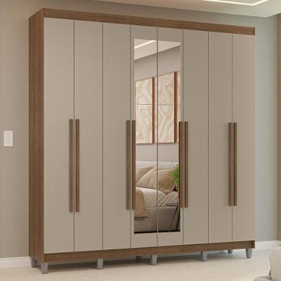 Guarda-roupa Casal Com Pés 8 Portas Batentes Com Espelho Rustic-crema-rustic Venus Madesa