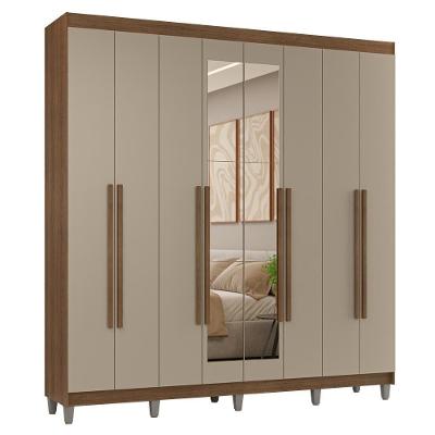 Guarda Roupa Casal Venus 8 Portas Batentes Rustic-Crema-Rustic 4 Gavetas MDP