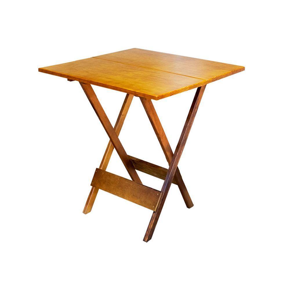 Mesa Dobrável Luxo Premium Madeira Maciça 90x90 Natural - 1